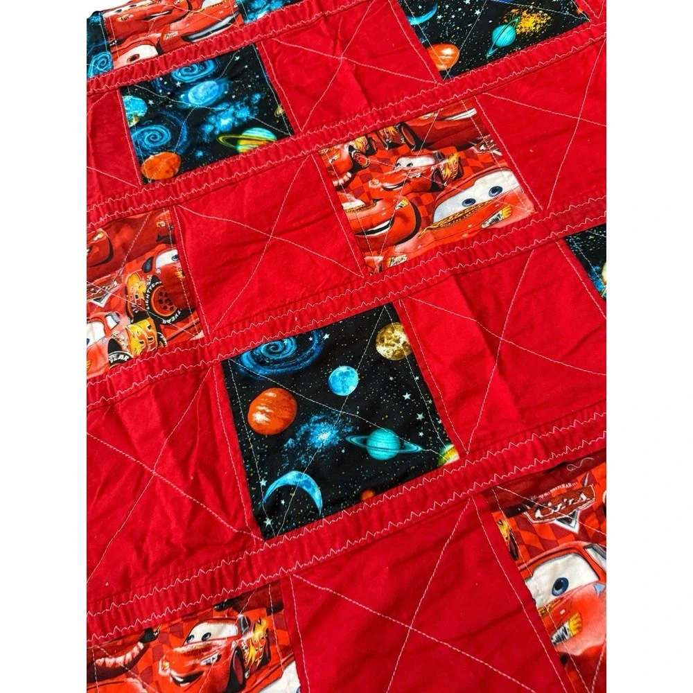 Handmade Disney Pixar Cars Lightning McQueen Toddler Crib Quilt Blanket 40x50